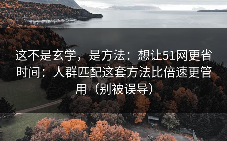 这不是玄学,是方法:想让51网更省时间:人群匹配这套方法比倍速更管用(别被误导)