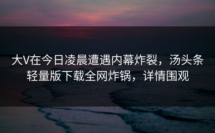 大V在今日凌晨遭遇内幕炸裂，汤头条轻量版下载全网炸锅，详情围观