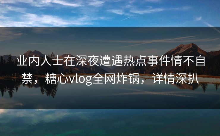 业内人士在深夜遭遇热点事件情不自禁，糖心vlog全网炸锅，详情深扒