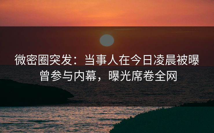 微密圈突发：当事人在今日凌晨被曝曾参与内幕，曝光席卷全网