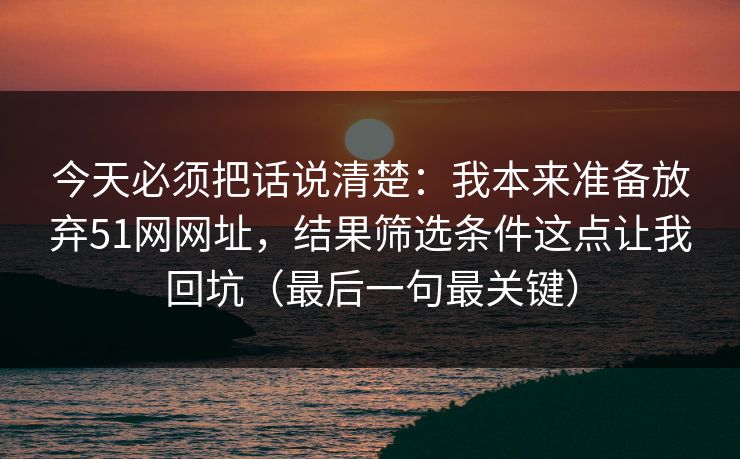 今天必须把话说清楚：我本来准备放弃51网网址，结果筛选条件这点让我回坑（最后一句最关键）